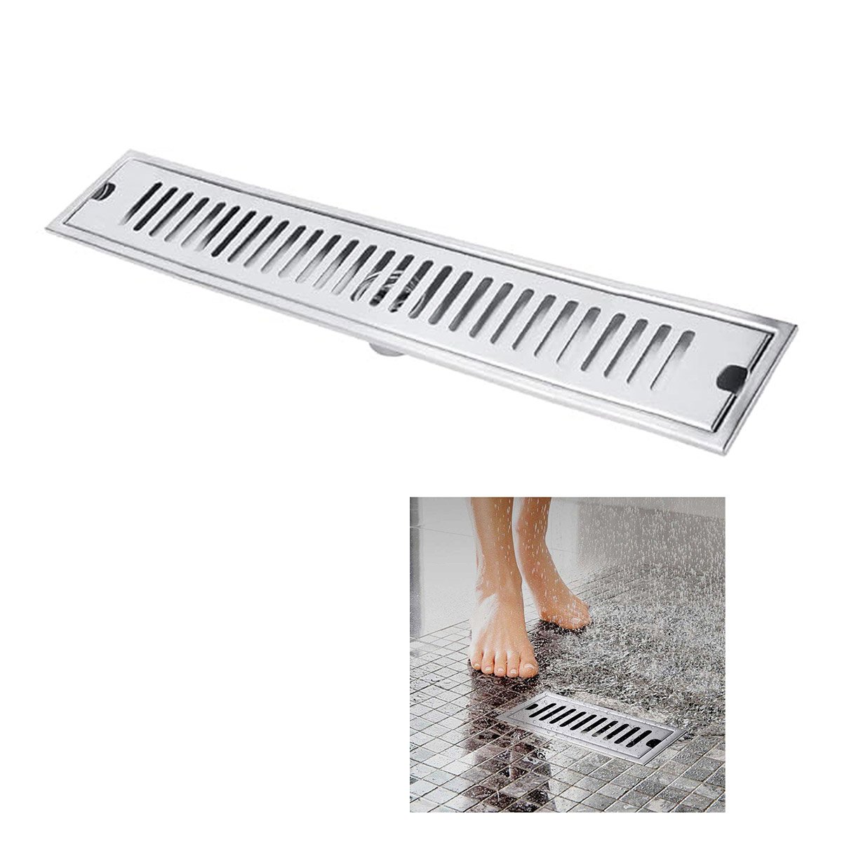 Ralo Linear 50cm Inox Anti Odor Anti Inseto Banheiro Area Externa Lavabo Quintal Higienico Seguro Re