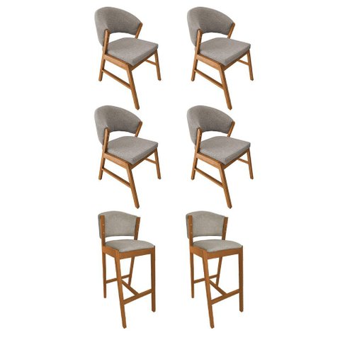Kit 4 Cadeiras de Jantar Debora Madeira Maciça com 2 Banquetas Ana Cerejeira Premium Linho Bege