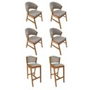 Ver imagem 1 de Kit 4 Cadeiras de Jantar Debora Madeira Maciça com 2 Banquetas Ana Cerejeira Premium Linho Bege