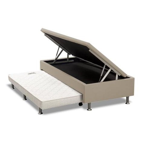 Cama Box Baú Solteiro com Auxiliar Espuma Suede Preto 56x78x188