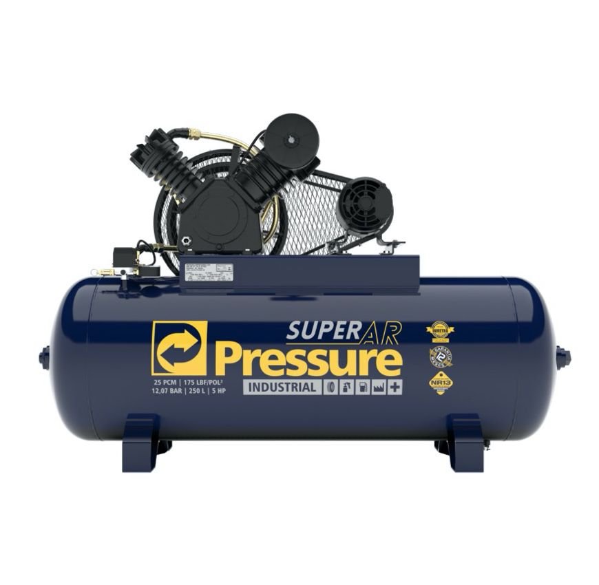 Compressor Ar PRESSURE Super AR 25/250V 175 PSI 250 Litros Motor 5HP Trifasico - 220v