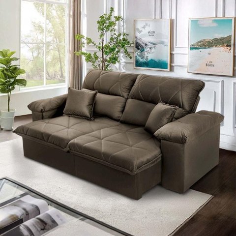 Sofá Retrátil Reclinável Trento 2 Lugares 150cm Suede Velut Tabaco King House