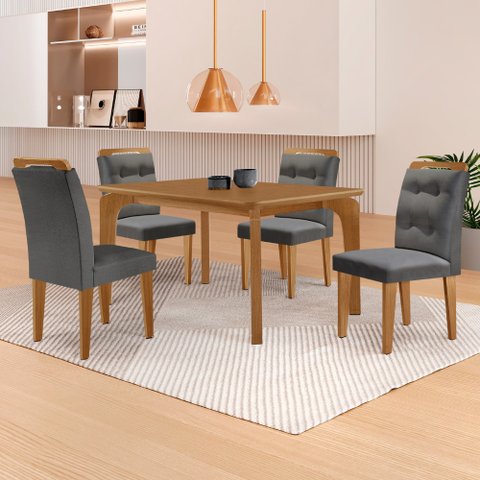 Mesa de Jantar Liz 120cm Mdf Canto Copo e com 4 Cadeiras Carol