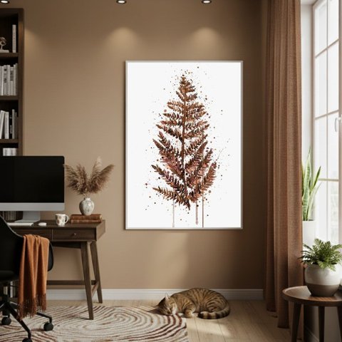 Quadro Decorativo Samambaia Marrom 70x50cm Mold Branca