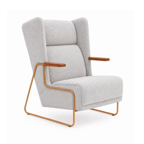 Poltrona Amélie Base Aço Bouclé Cinza - Sallar Home