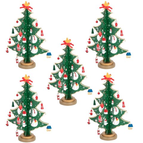 Kit 5 Enfeite de Madeira Arvore de Natal 24,5 Cm