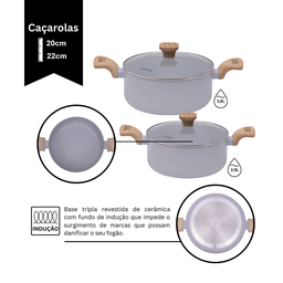 Jogo de Panela Ceramica Antiaderente Indução Pratic Cook Cinza Claro Mimo Style 10 Peças - 2