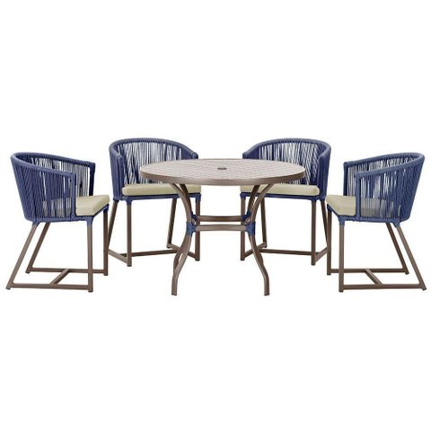 Mesa com 4 Cadeiras e Noronha Estofado 7 Trama Original Azul