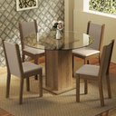 Ver imagem 1 de Conjunto Sala de Jantar Madesa Nanda Mesa Tampo de Vidro Redondo 4 Cadeiras Rustic/Crema/Bege Cor:Ru