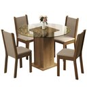 Ver imagem 2 de Conjunto Sala de Jantar Madesa Nanda Mesa Tampo de Vidro Redondo 4 Cadeiras Rustic/Crema/Bege Cor:Ru