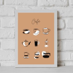 Quadro Decorativo Café - Desenhos 33x24cm:moldura Branca - 2