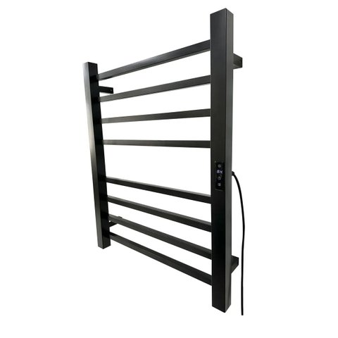 Toalheiro Elétrico Térmico Inox 304 Preto Fosco Timer Digital 2 Toalhas - Fio Lado Direito - 110V