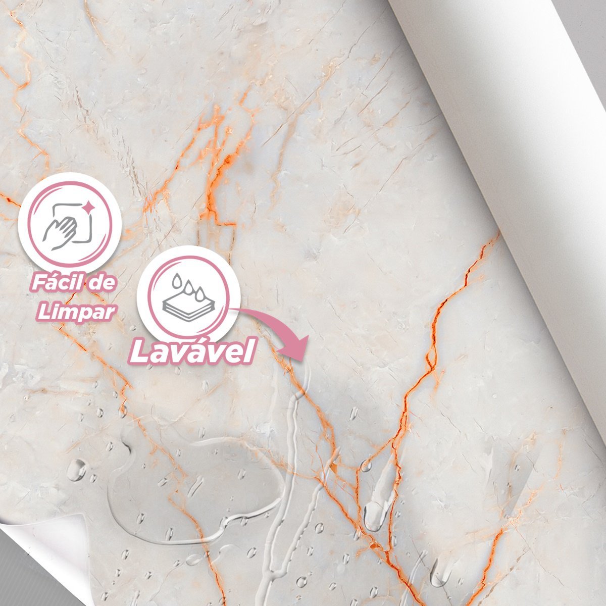 Papel de Parede Painel 3D Mármore Carrara fio Laranja 2M Auto Colante Lavável Revestimento - 4