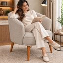 Ver imagem 6 de Poltrona Decorativa Linho Premium Base Madeira Maciça Luiza