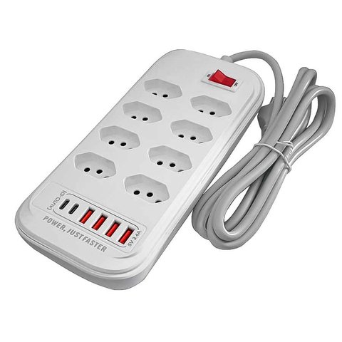 Filtro de Linha Regua de Energia 8 Tomadas Proteção Contra Surtos Elétricos(DPS) Com 4 USB 2 Tipo C 
