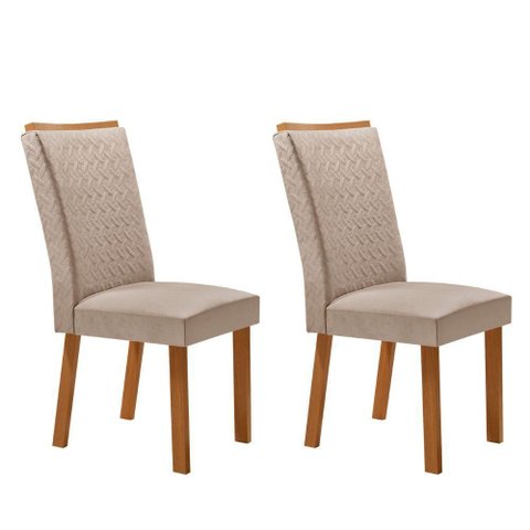 Conjunto com 2 Cadeiras Lisa Estrutura em MDF Veludo Creme Moderna 60cm