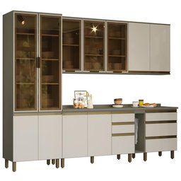 Cozinha Completa 7 Peças Évelin Duna/cristal com Cristaleira - Móveis Henn - 1 Cozinha Completa 7 Peças Évelin Duna/cristal com Cristaleira - Móveis Henn - 1