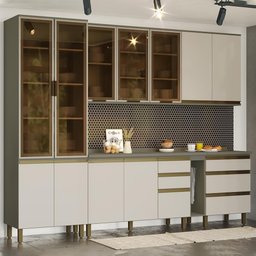 Cozinha Completa 7 Peças Évelin Duna/cristal com Cristaleira - Móveis Henn - 2 Cozinha Completa 7 Peças Évelin Duna/cristal com Cristaleira - Móveis Henn - 2