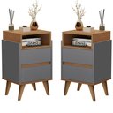 Ver imagem 1 de Kit 2 Mesas de Cabeceira Pés Palito Virginia Onix / Nature - JM Casa dos Moveis