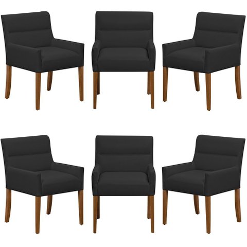Kit 6 Cadeiras para Mesa de Jantar Angel Base Madeira Corano Preto - Nexta Casa