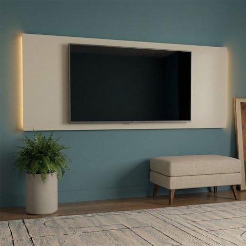 Painel para TV até 70 Polegadas com LED 2,20m Shop Off White Bege Ac Off White Bege Ac - Olivar Móve