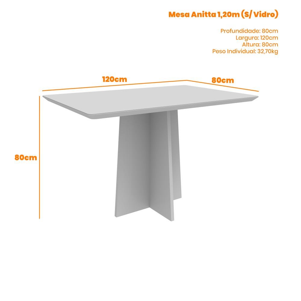 Mesa de Jantar Anitta 1200X800 Tampo Madeirado Off White/Imbuia New Ceval - 2