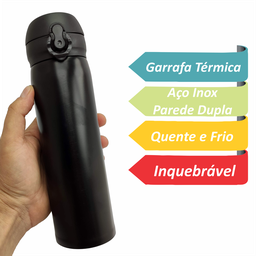 Garrafa Térmica Infantil Mini Garrafinha Inox Quente Frio Trava de Segurança Inquebrável 420 Ml Pret - 3