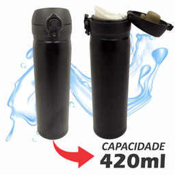 Garrafa Térmica Infantil Mini Garrafinha Inox Quente Frio Trava de Segurança Inquebrável 420 Ml Pret - 2