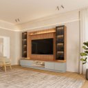 Ver imagem 1 de Conjunto Painel Rack 2 Cristaleiras Been Mdp/mdf Tv até 75 Canela/gris G77 - Gran Belo