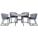 Ver imagem 1 de Mesa com 4 Cadeiras de Jantar Roma 100cm e Noronha em Aluminío Preto Corda Nautica Estofado 12 Trama