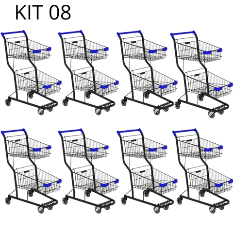 Kit 08 Carrinhos de Compras Supermercado Lojas Reforçado 90l