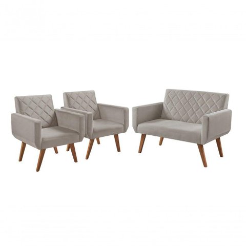 Conjunto Anabelle 2 Poltronas de 1 Lugar 1 Poltrona 2 Lugares Braço Unidecor Bege