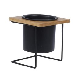 Cachepot de Ceramica Preto C/base de Metal e Madeira - 1