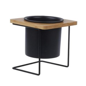 Cachepot de Ceramica Preto C/base de Metal e Madeira