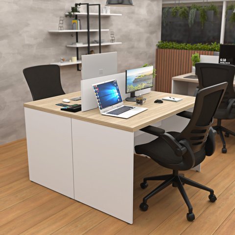 Estação de Trabalho Mesa Plataforma Escritório 1200x600 2 Lugares Netmobil - Dubai/branco