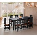 Ver imagem 4 de Mesa com 8 Cadeiras de Madeira 200x88 Preto com Estofado Marrom Nemargi