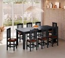Ver imagem 4 de Mesa com 8 Cadeiras de Madeira 200x88 Preto com Estofado Marrom Nemargi