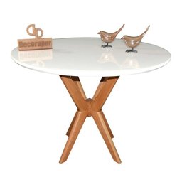 Mesa Jantar Pandora Tampo Redondo Laca com Vidro 120cm Branco - 1