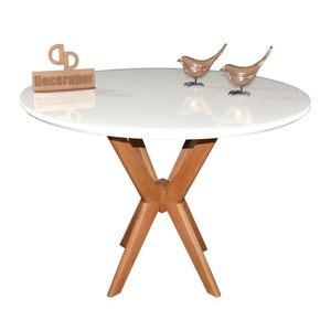 Mesa Jantar Pandora Tampo Redondo Laca com Vidro 120cm Branco