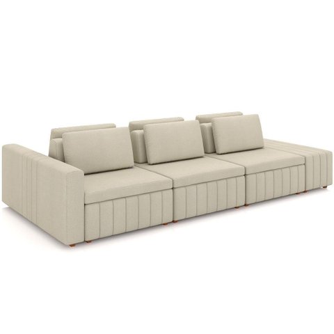 Sofá Ilha com Puff para Sala Living 335cm Amber M03 Linho Cru - Lyam Decor