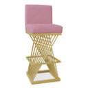 Ver imagem 2 de Banqueta Alta Área Gourmet Cozinha Restaurante Bar Base de Metal Dourado Suede Rosa Eli Móveis
