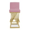 Ver imagem 3 de Banqueta Alta Área Gourmet Cozinha Restaurante Bar Base de Metal Dourado Suede Rosa Eli Móveis