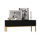 Ver imagem 4 de Aparador Buffet Bancada Estilo Industrial 2 Gavetas Preto Fosco com Dourado para Hall de Entrada