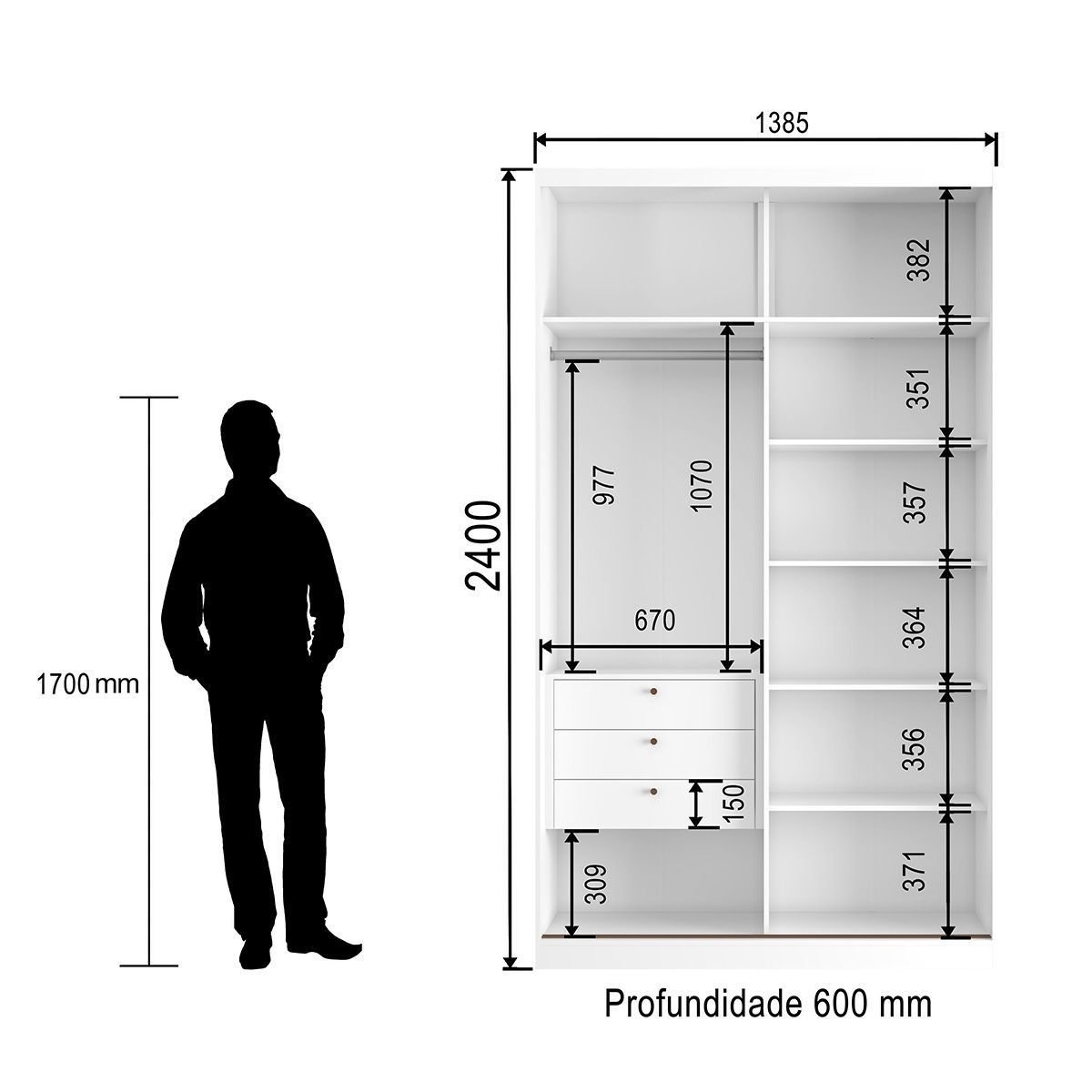 Guarda Roupa de Canto Porta de Correr com Espelho 3 Portas Mdf