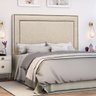 Cabeceira com Tachinhas Metal Fumê Estofada 140cm para Cama Casal Linho Bege Madri - Lh Móveis - 1