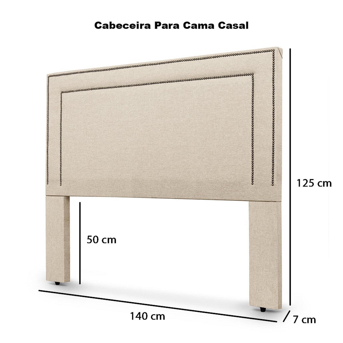 Cabeceira com Tachinhas Metal Fumê Estofada 140cm para Cama Casal Linho Bege Madri - Lh Móveis - 4