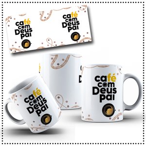 Caneca Branca Personalizada Devocional Café com Deus Pai em Porcelana 325 Ml Presente Criativo Fé