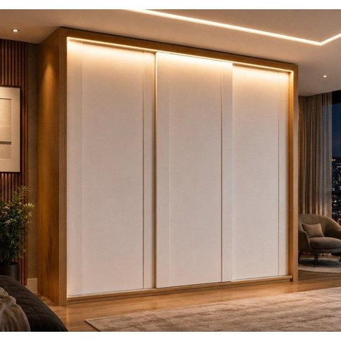 Guarda-Roupa Casal 100% MDF 3 Portas de Correr 4 Gavetas com LED Boston Yescasa