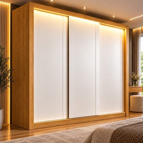 Guarda-Roupa Casal 100% MDF 3 Portas de Correr 4 Gavetas com LED Boston Yescasa