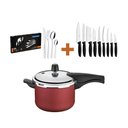 Ver imagem 3 de Kit - Panela de Pressão 4,5 Vermelha + 1 Conjunto Facas 9pç + 1 Faqueiro Inox 24pç - Tramontina